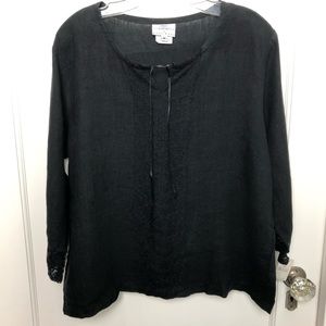 Hot Cotton 100% Linen Black Popover Blouse NWT
